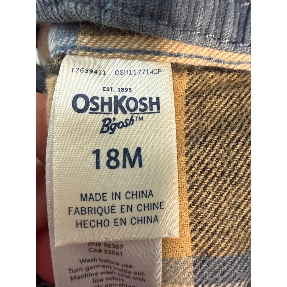 OshKosh B'gosh Overalls Kids 18M Blue Flannel Lined Corduroy Vestbak OSH11771